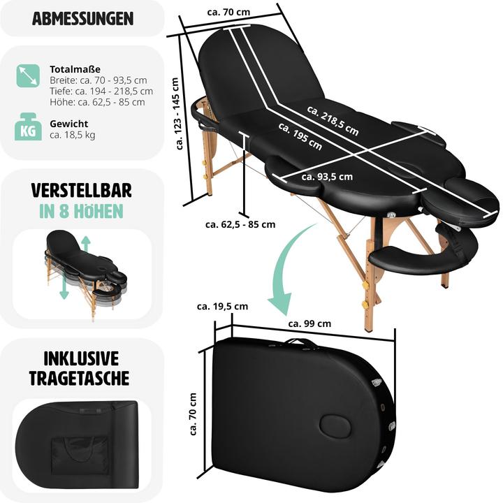 Image du produit tectake Table de massage Sawsan 3 zones avec rembourrage de 5cm et châssis en bois