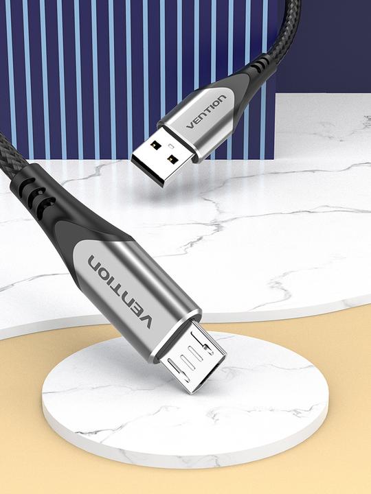 Actual product image Vention USB 2.0 Cable Type-A/ Micro USB Type-B, black/silver - 1m (1 m, USB 2.0, 60 W)