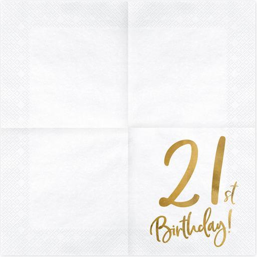Produktbild Partydeco Napkins 21st Birthday, white, 33x33cm (1 pkt / 20 pc.) (20 Stück)