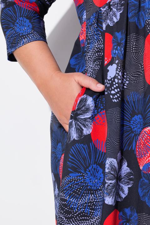 Actual product image Ulla Popken Abstract Floral Print 3/4 Sleeve Jersey Swing Empire Dress (56)