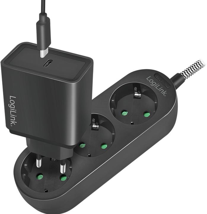 Produktbild LogiLink Steckdosenleiste,3xCEE 7/3,Textilkabel (3x, CEE 7/3, 1.50 m)