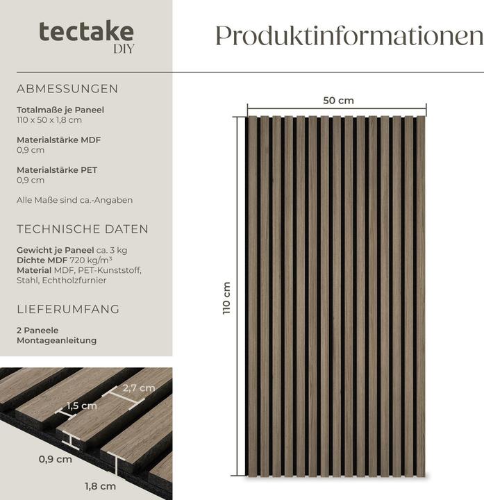 Produktbild tectake Akustikpaneele Sonic Wall II Holzoptik (50 x 110 cm)