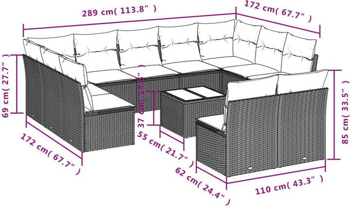 Image du produit vidaXL Meuble de jardin Canapé Garniture Garden Garden Set 12 pcs. Brown