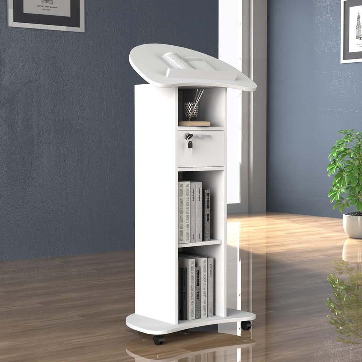 Productafbeelding VCM Houten Staand Bureau Lessenaar Mobiele Staande Tafel Rolbare Wielen Lade Redola (56 x 37 cm)