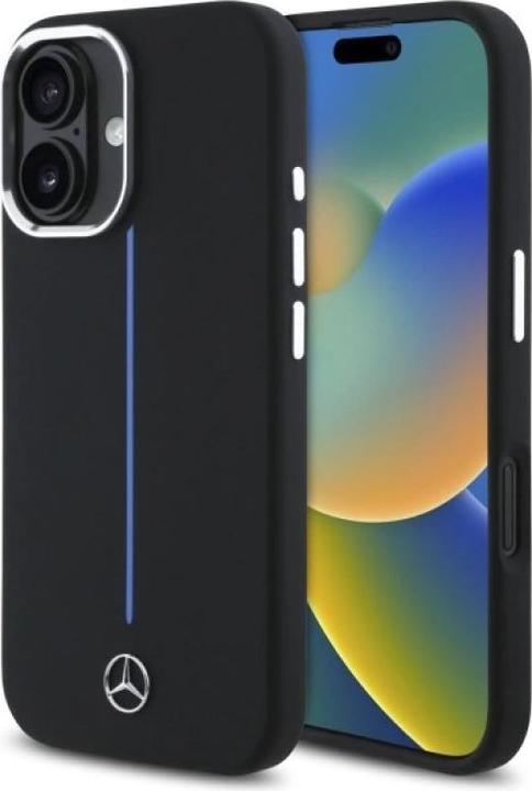 Image du produit Mercedes MEHMP16S23SUMBK iPhone 16 6.1" czarny/black hardcase Silicone Blue Stripe MagSafe (Apple iPhone 16)