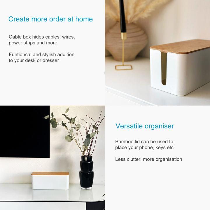 Produktbild Intirilife Kabelbox mit Bambusdeckel in Weiss
