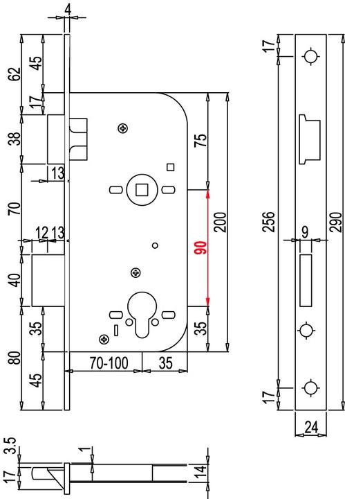 Image du produit MSL Serrures à mortaise pour portes d'entrée 1303, espacement des trous 90 mm (Serrure à mortaise)