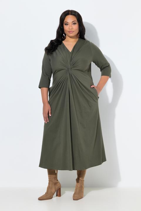 Produktbild Ulla Popken Maxikleid, drapiert, A-Linie, V-Ausschnitt, 3/4-Arm (62)