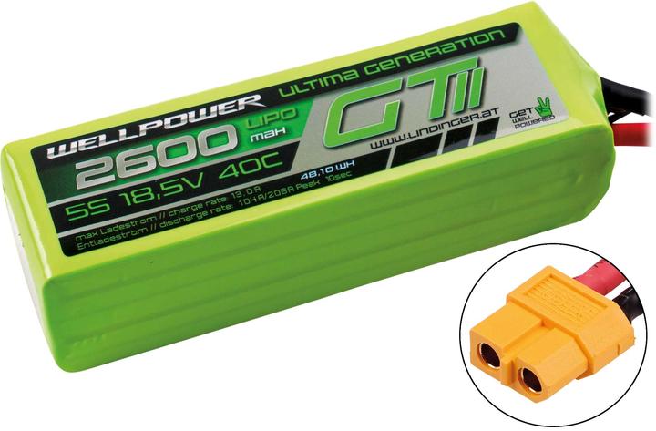 Actual product image Wellpower LIPO AKKU ULTIMA GT II 2600 mAh / 18,5 Volt 5S 40/80C CH5/8 XT-60 (18.50 V, 2600 mAh)