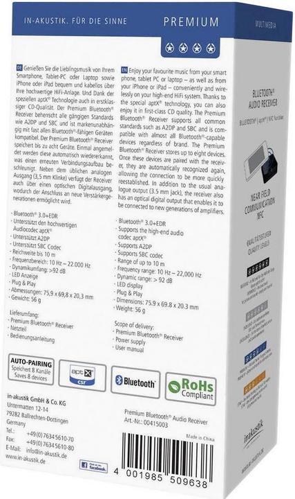 Immagine prodotto Inakustik Ricevitore Bluetooth Premium (Ricevitore)