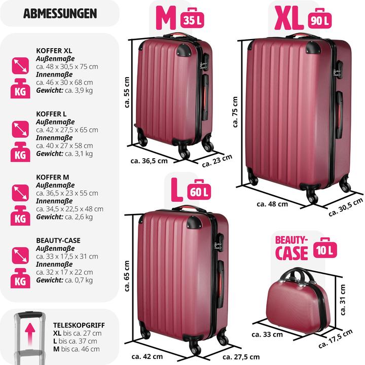 Produktbild tectake Hartschalenkoffer (90 l, Handgepäck (bis 50l), M (50 - 90l), L (90 - 115l))