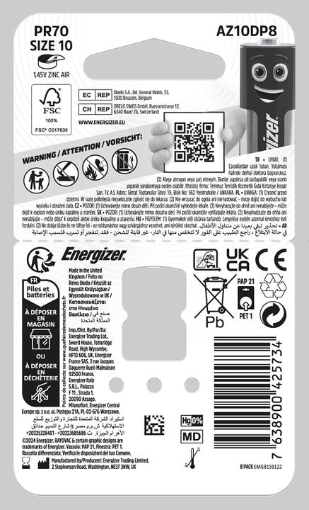 Produktbild Energizer Hearing Aid 10 (8 Stk., PR70, 92 mAh)