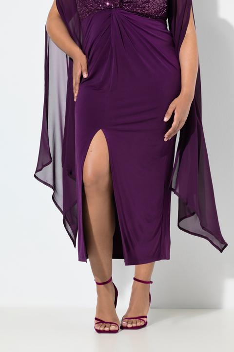 Actual product image Ulla Popken Chiffon-Maxikleid, Pailletten, V-Ausschnitt, Langarm (42)