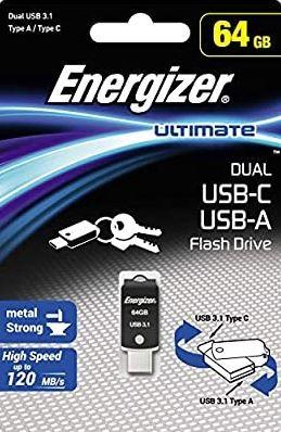 Energizer Dual USB A-USB C 3.1 Flash Drive 64GB (64 GB, USB-A, USB-C)