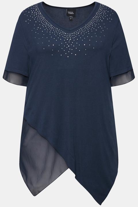 Produktbild Ulla Popken Bluse, Layering-Look, Mesh/Jersey, Zipfelsaum (60)