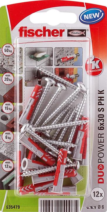 Actual product image Fischer SB Nylon plug Duopower with screw (12 pcs.)