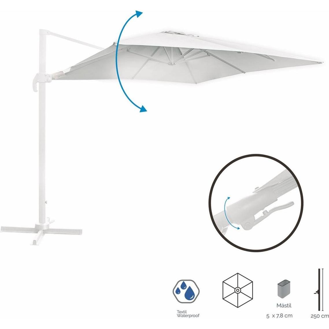 Sonnenschirm, Solskaerm Tiber Weiss Aluminium 300 x 300 x 250 cm (3 m)