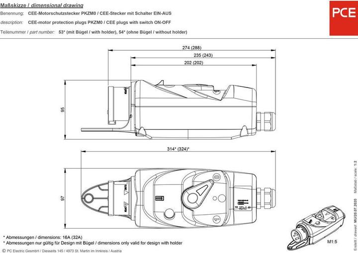 Produktbild PCE CEE Motorschutzstecker 16 A 5p