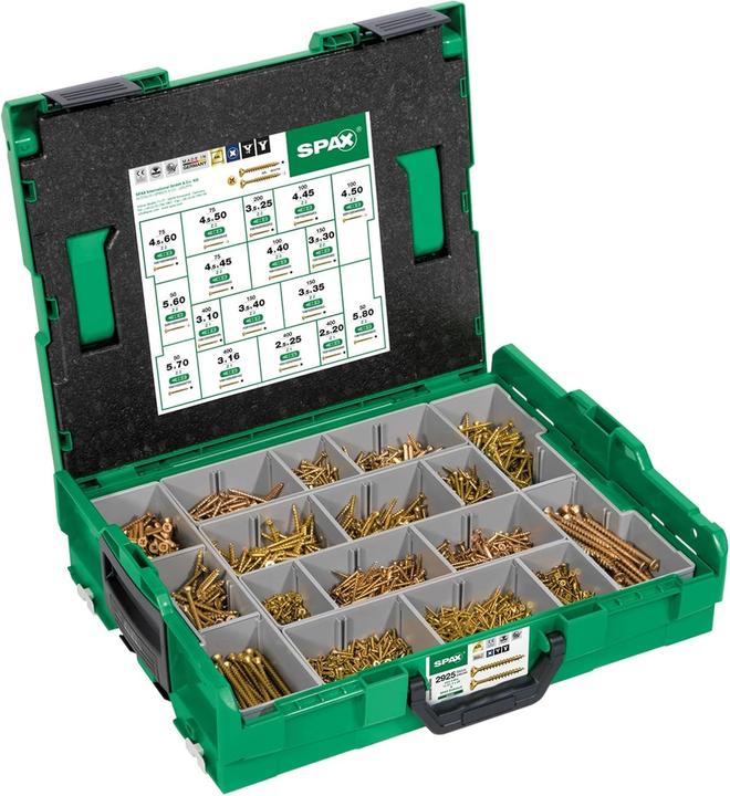 Immagine prodotto Spax Montagekoffer (1 Vite per pezzo, 2,5 x 20 mm, 3 x 10 mm, 3 x 16 mm, 3,5 x 25 mm, 3,5 x 30 mm, 3,5 x 35 mm, 3,5 x 40 mm, 4 x 40 mm, 4 x 45 mm, 4 x 50 mm, 4,5 x 45 mm, 4,5 x 50 mm, 4,5 x 60 mm, 5 x 60 mm, 5 x 70 mm, 6 X 80 mm)