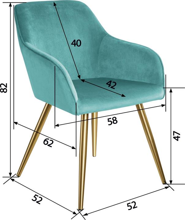 Produktbild tectake 6er Set Stuhl Marilyn Gold Samtoptik