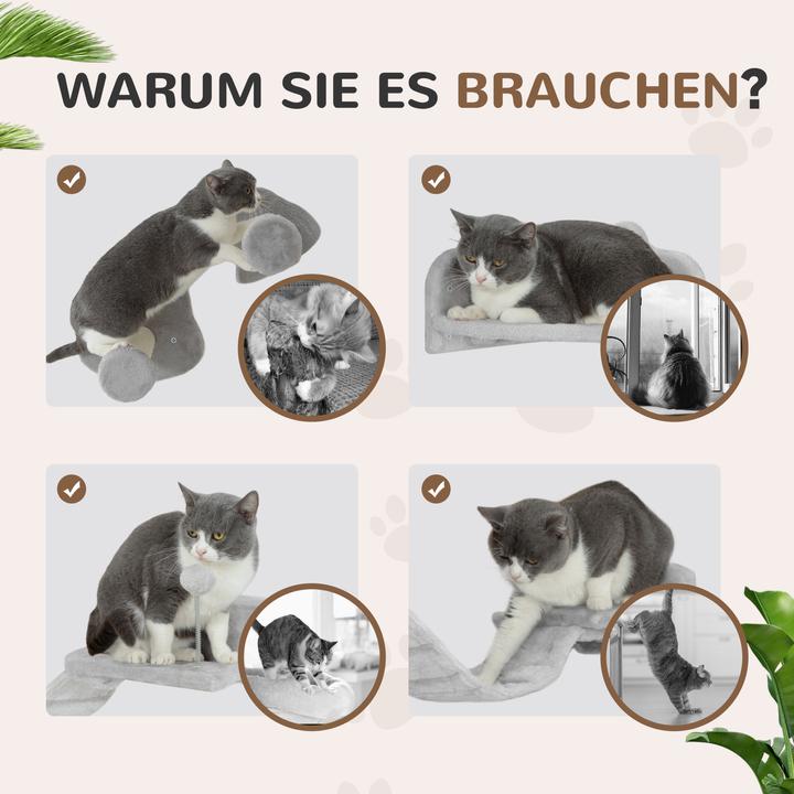 Produktbild PawHut Katzen Kletterwand Set Spanplatte, Plüsch Hellgrau (Hellgrau)