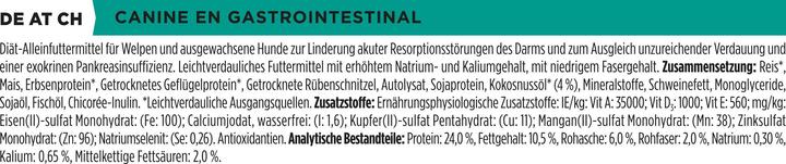 Nährwerte und Zutaten Pro Plan Veterinary Diets EN Gastrointestinal 12 kg (Adult, 1 Stk., 12000 g)