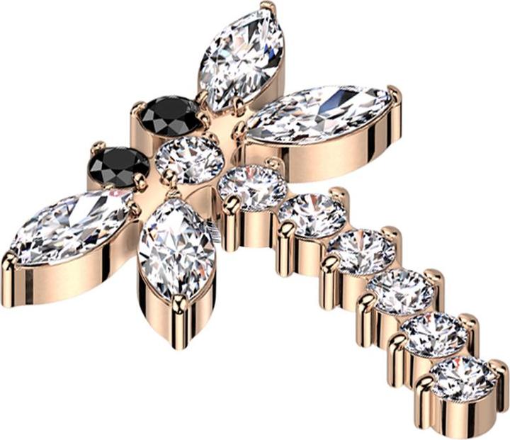 Immagine prodotto Star Piercing Dermal Anchor Dragonfly oro rosa cristalli argento (senza ottone, Titanio)