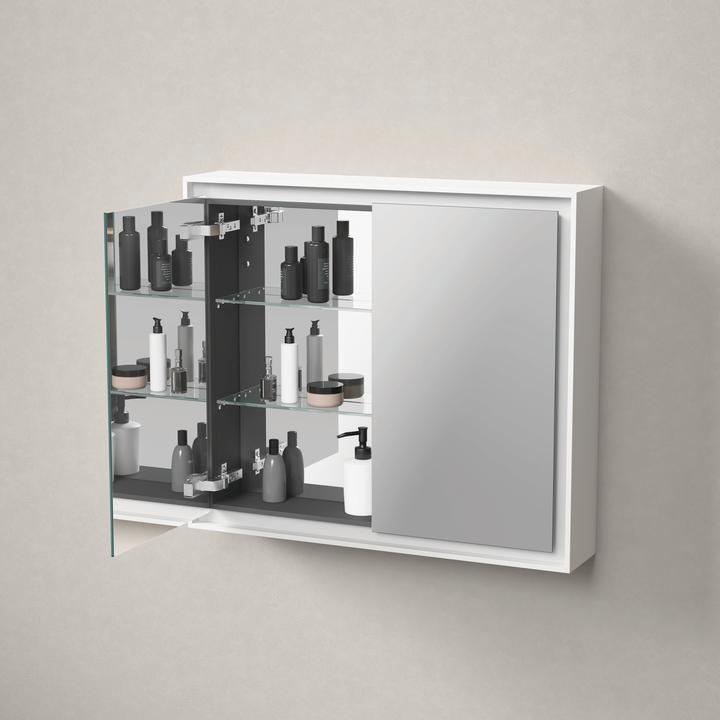 Duravit L-Cube armoire de toilette avec éclairage LED, graphite mat, 800x155x700mm, 2 portes, prise de (80 x 15.50 x 70 cm)