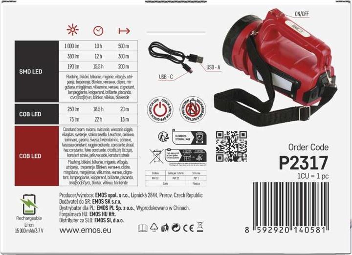 Actual product image Emos LED aufladbare Lampe P2317, 1000 lm, 15000 mAh (20.50 cm, 380 lm)