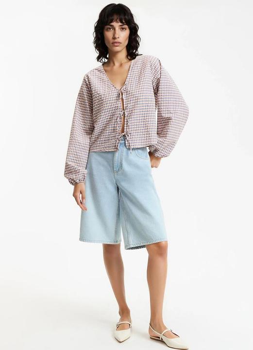 Produktbild La Redoute Collections Karierte V-Ausschnitt-Bluse mit Bindebändern (XL)