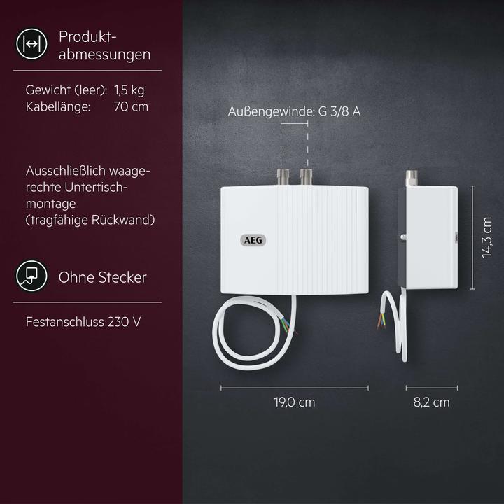 Actual product image AEG Haustechnik MTD 570 Small instantaneous water heater for hand basin, guest WC, 5.7 kW, fixed connection 230 V