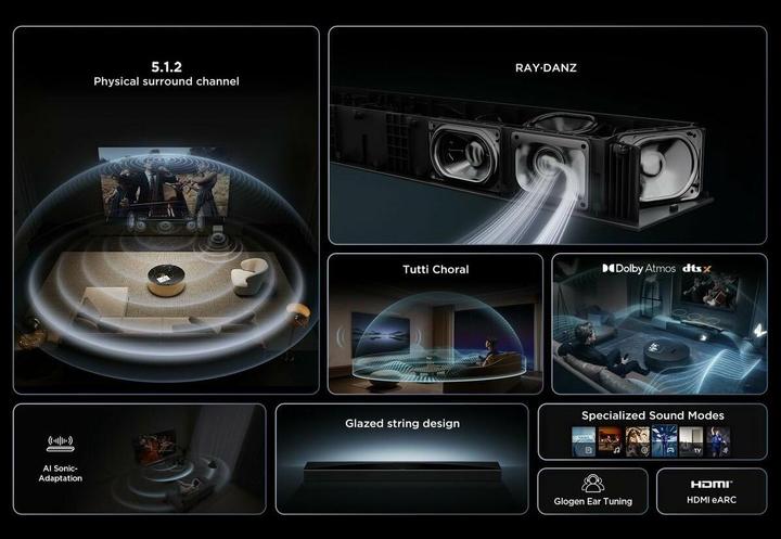 Actual product image TCL Q75H Q Class 5.1.2 Channel Sound Bar with Dolby Atmos, Ray Danz Technology, and Wireless Subwoofwer (620 W, 5.1.2 Channel)