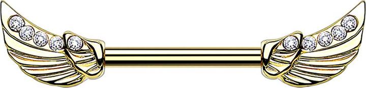 Produktbild Star Piercing Barbell 14k vergoldet Engelsflügel Kristall silber (Messing, Chirurgenstahl 316L)