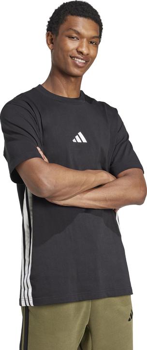 Actual product image adidas Men's Essential Three Stripes Single Jersey Tee, Black/White, M (M)