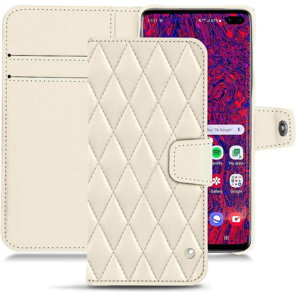 Noreve Lederschutzhülle Wallet (Samsung Galaxy S10+), Smartphone Hülle, Weiss