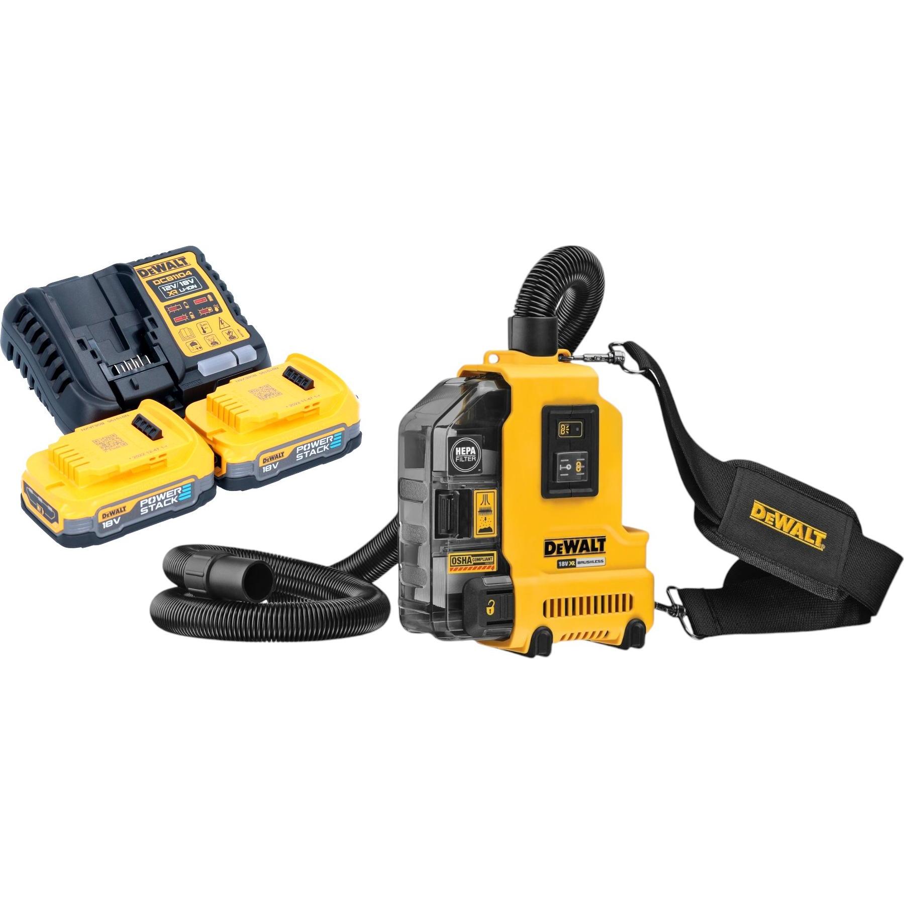 DeWalt, Industriestaubsauger, DWH 161 E2 Akku Universalabsaugung 18 V 0,21 l Brushless + 2x Powerstack Akku 1,7 Ah +