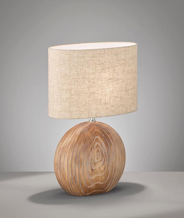 Image du produit Fischer & Honsel Honsel Lampe de table Tobse - couleur bois/abat-jour en lin couleur sable (50608) (E27)