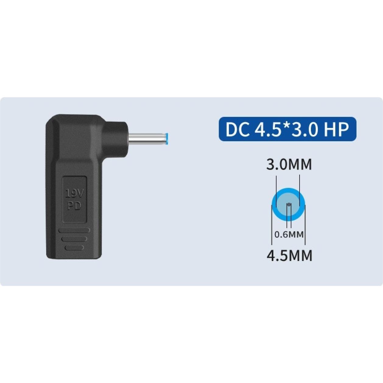 Thumbnail - PowerGuard USB-C to HP 4.5 x 3mm Notebook PD Charger Adapter 65W 19.5V (65 W), Notebook Netzteil, Schwarz