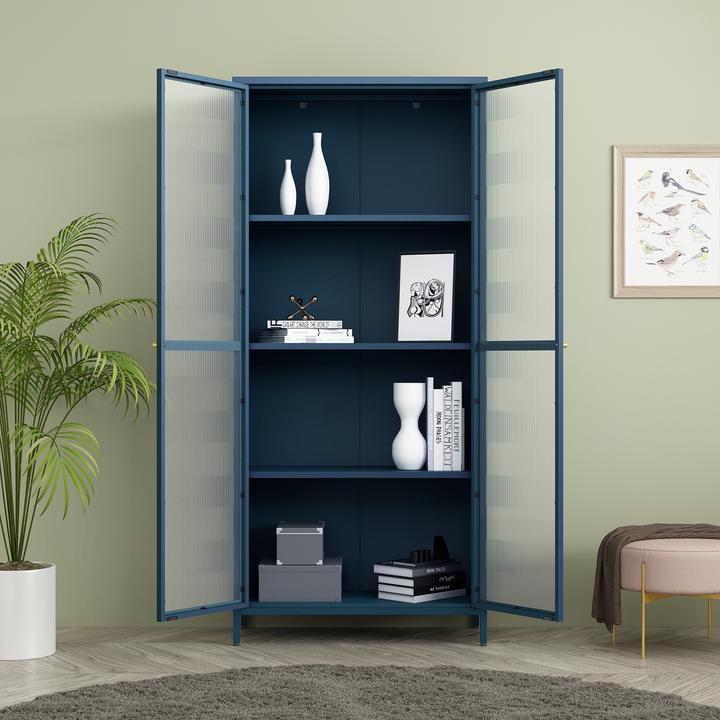 Actual product image En.Casa Display cabinet Säkylä steel 180x80x35 cm navy blue (180 x 80 x 35 cm)