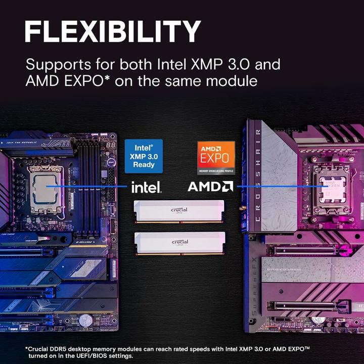 Produktbild Crucial Pro DDR5-6000 Kit 32GB 2x16GB UDIMM white Overclocking (2 x 16GB, 6000 MHz, DDR5-RAM, U-DIMM)