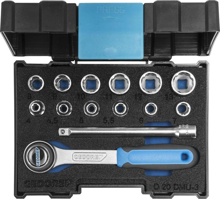 Actual product image Gedore D 20 DMU-3 Socket spanner set 1/4" 13 pieces UD profile 4-13 mm (10 mm, 11 mm, 12 mm, 13 mm, 4 mm, 4.5 mm, 5 mm, 5.5 mm, 6 mm, 7 mm, 8 mm, 9 mm)