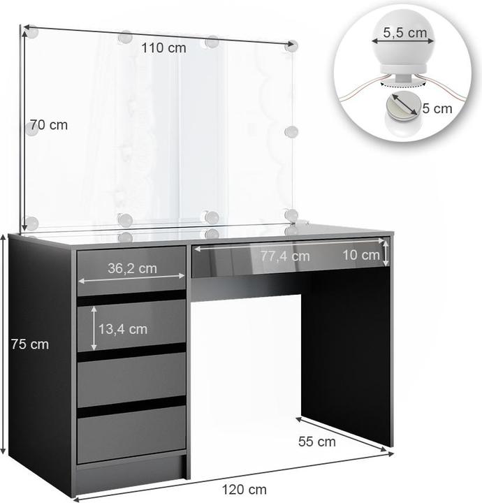 Actual product image Vicco Sherry with lighting (120 x 55 x 75 cm)