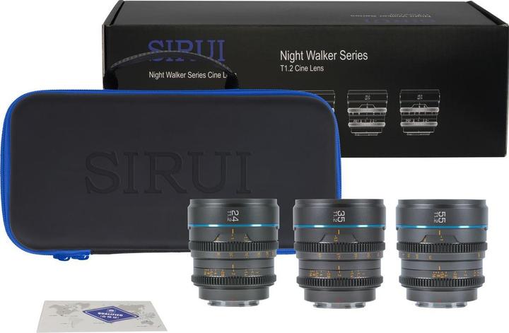 Image du produit Sirui MS-3SEG Nightwalker Series 24, 35&55mm T1.2 S35 Manual Focus Cine Lens Bundle (E Mount, Gun Me (Sony E, APS-C / DX)
