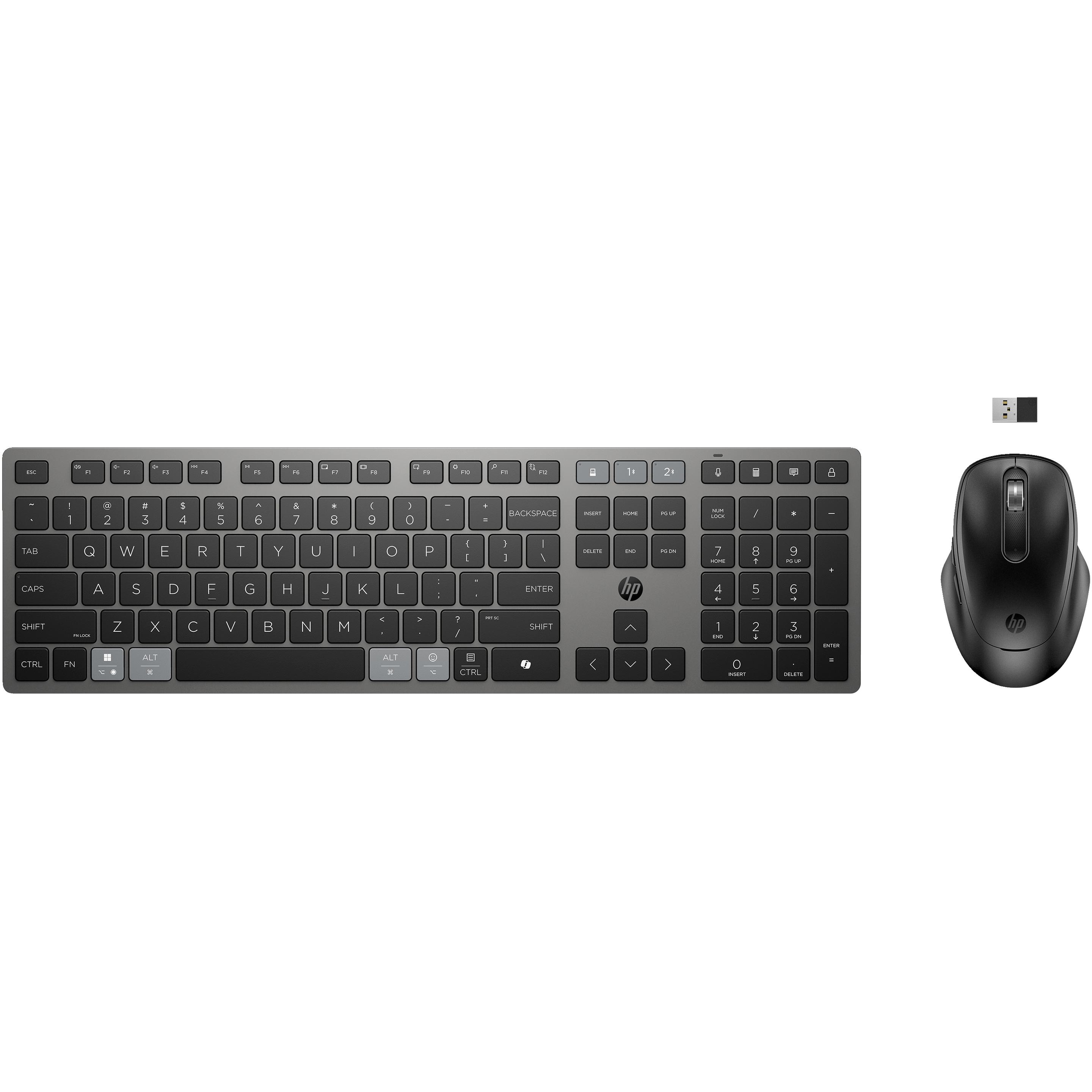HP 725 Kombo mit wiederaufladbarer kabelloser Tastatur und Maus für mehrere Geräte, 499 g, 538 mm, 1 (DE, Kabellos), Tas...