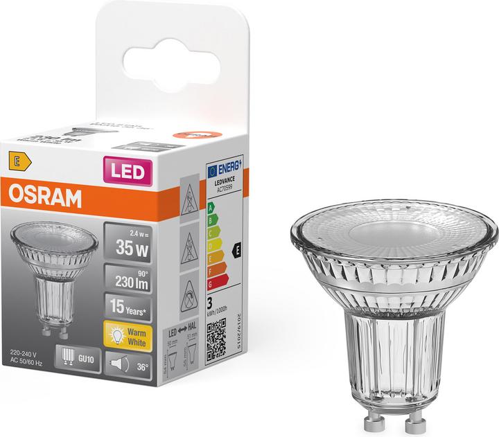 Produktbild Osram LED Leuchtmittel LED STAR PAR16 2.4W 827 GU10 Warm weiss 4099854458484 (GU10, 2.40 W, 230 lm, 6 x, E)