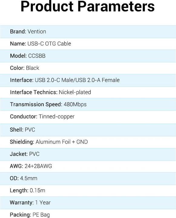 Energy Label Vention USB C — USB A (0.15 m, USB 2.0)