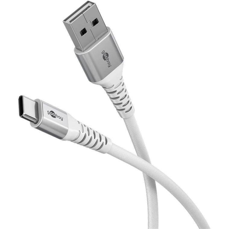 Goobay USB-C Supersoftes Textilkabel mit Metallsteckern, 0,5 m, weiss (0.50 m, USB 2.0), USB Kabel