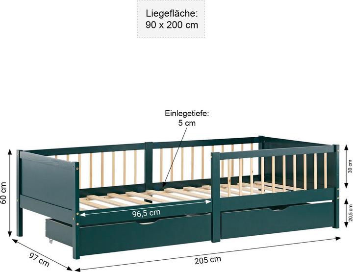 Image du produit Homestyle4u Kinderbett mit 2 Bettkästen & Lattenrost (90 x 200 cm)