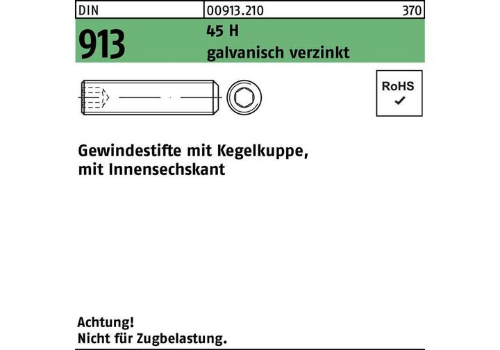 Produktbild Reyher Gewindestift DIN 913 Kegelkuppe/Innen-6-kant M 12 x 80 45 H galvanisch verzinkt (50 Schrauben pro Stück)