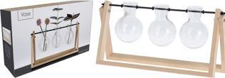 Image du produit Casativo Lot de 3 vases en verre sur support en bois, 14,5 x 30 x 7 cm